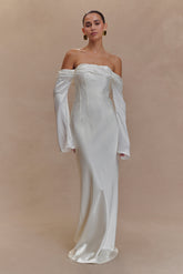 Giselle Off Shoulder Cowl Neck Maxi Dress - White